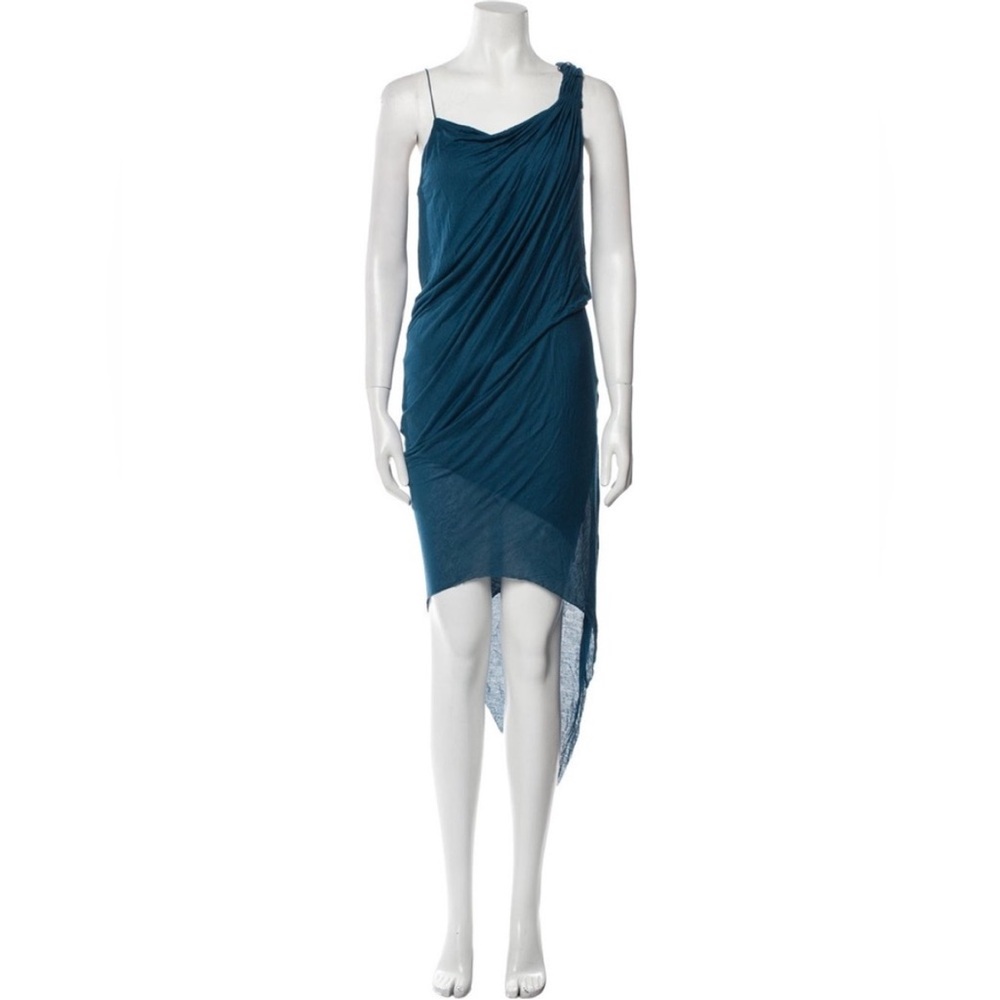 Helmut Lang Asymmetrical One Shoulder Jersey Dress Teal Blue – Size L